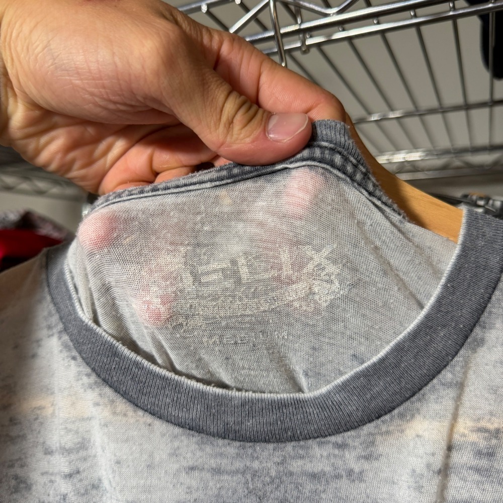 Helix T-Shirt Mens Medium Gray Skull Burnout Graphic Y2K Grunge Tee Goth Punk - Picture 4 of 6